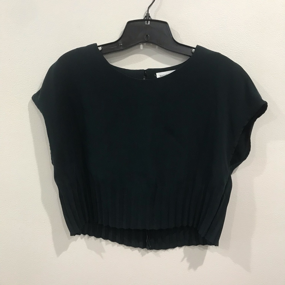 Native Youth Green Cropped pleated Top